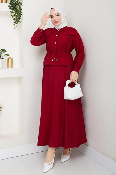 bm bessomoda fashion boutique Γυναικείο Σετ Πουκάμισο με Τούνελ Μέσης και Φούστα