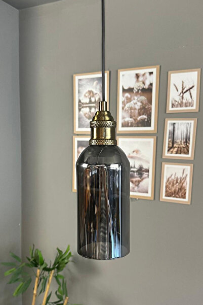 Bamyum Windy Cam Füme Tekli Avize Lale Başlık Retro Sarkıt Lamba Salon Aydınlatma