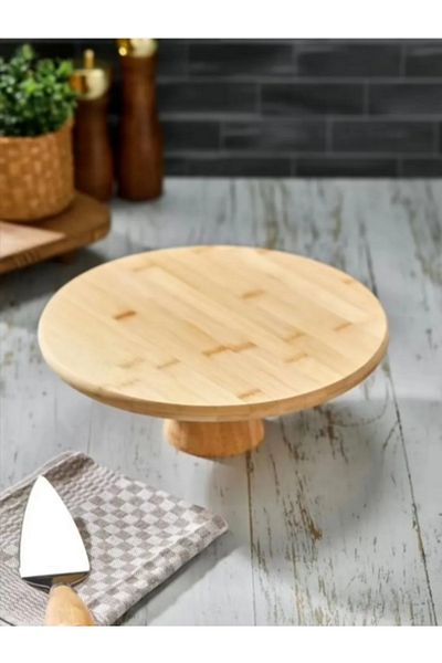 ERKUGO Bamboo Oval Pedestal Presentation Stand, Cake Riser (5cm)