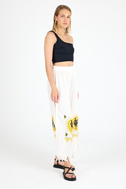 Mulberry Women's White Bamboo Trouser Skirt |   Beach & Pool & Daily Use