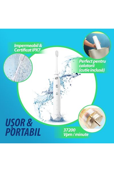 JFlow Periuță de dinți sonică, Jetflow, portabilă, impermeabilă, curățare avansată, 3 moduri, până la 200 de zile de utilizare,