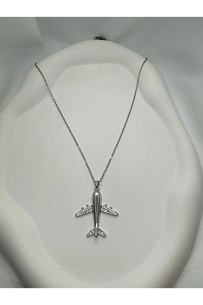 Mila Lumiere Design Zircon Stone Airplane Silver Silver Color Steel Necklace
