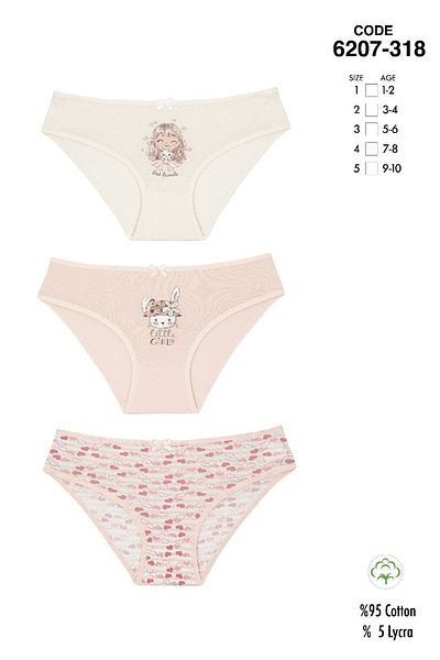 Cicito Girl's Cotton Lycra Color Bikini Panties 3 Pack 6207