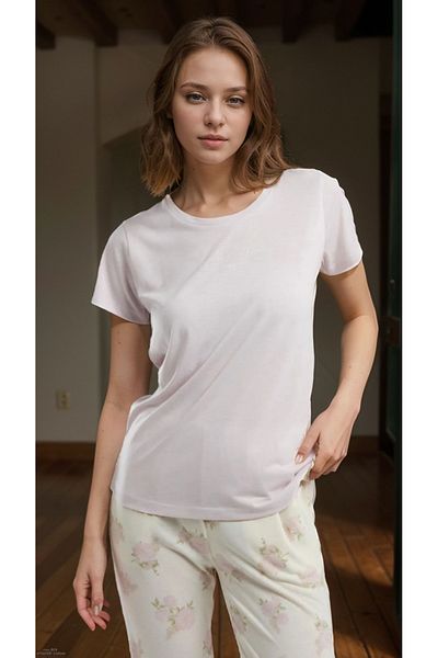 Pierre Cardin Women's Clothing Short Sleeve Powder Flower Pattern & Printed Viscose Pajamas Set Ll.Pc90.K05.D01