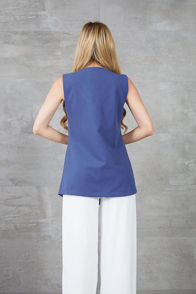 NEW LAVİVA Women's Indigo Double Breasted Lined Blazer Jacket Collar Vest