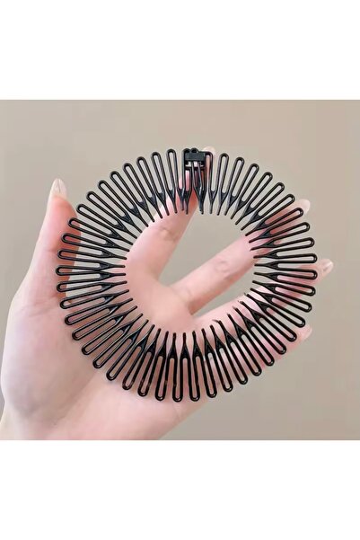 Monalisa Kadın Siyah Akordiyon Sporcu Tokası Saç Bandı Saç Aksesuarı 1 Adet