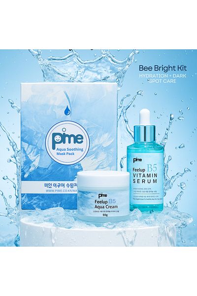 PIME Bee Bright Kit – Korean Hydration Mask, B5 Serum & Cream with Bee Venom for Acne & Dark Spots