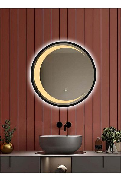 Taimi 50CM Bathroom Mirror with Black Frame and LED Hilal Shape LED , Wall Mirror, Makup Mirror