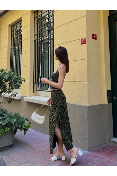 Babushka Floral Midi Skirt with Slits