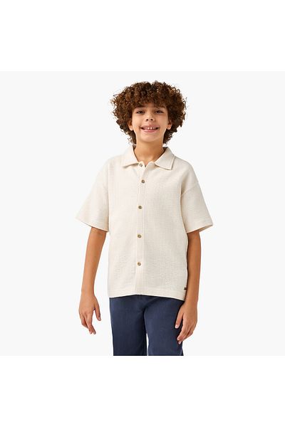 ELIGO Textured Collared Shirt with Short Sleeves