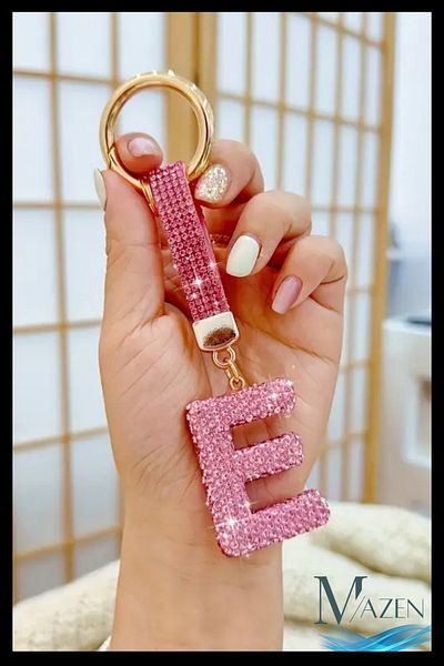 MAZEN Pink Vip Letter E Keychain |   Stone Charm |   Bag Compatible Sparkling Accessory