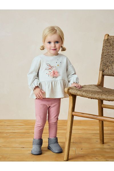 Next Baby Cotton Pink Cream Rabbit Pattern Long Sleeve Bottom Top Set