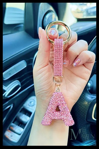 MAZEN Pink Vip Letter a Keychain |   Stone Charm |   Bag Compatible Sparkling Accessory