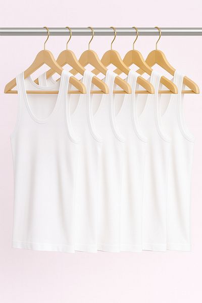 QKK Men's 50% Cotton-50% Modal Classic White 6-Piece Undershirt Q2Ik1L1Kk2E.6Li