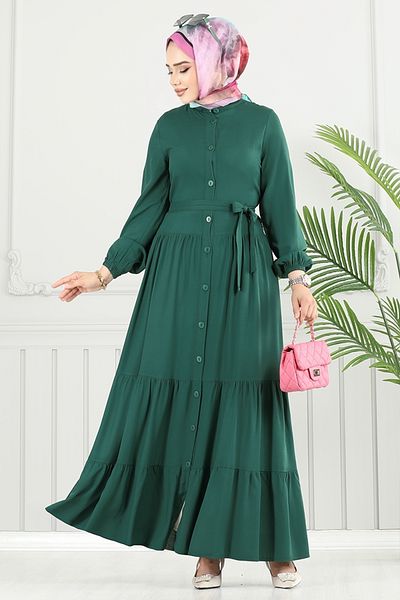 ModaMerve Viscose Dress with Elastic Cuffs 1124Bgs895-M Emerald