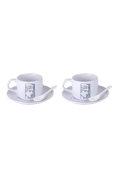 LIWOGY Modern Patterned Tea & Coffee Cup Set with Double Spoon