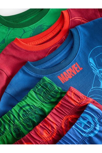 Next Baby Cotton Green Blue Red Marvek Character Short Sleeve 3-Piece Top and Bottom Set