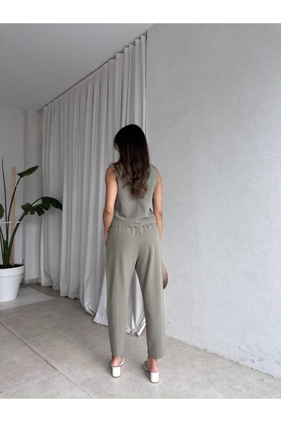 My Blog Khaki Noa Blouse Trousers Set - 8796