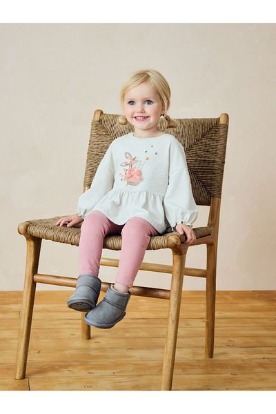 Next Baby Cotton Pink Cream Rabbit Pattern Long Sleeve Bottom Top Set