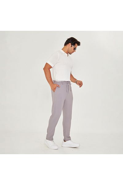 ZİNOX Men's Waist Belted Lace-Up Straight Leg Bell Fabric Classic Trousers
