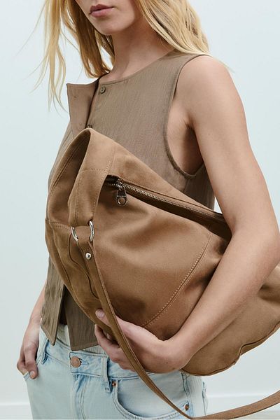 Stradivarius Faux suede maxi shoulder bag