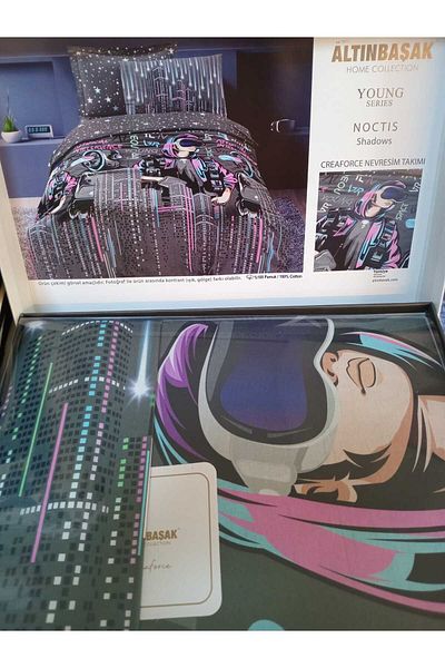 Altınbaşak 100% Cotton Ranforce Single Duvet Cover Set Noctis Shadows