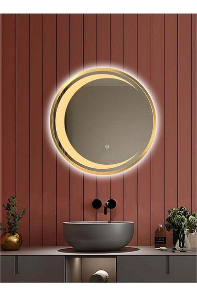 Taimi 50CM Bathroom Mirror with Gold Frame and LED Hilal Shape LED , Wall Mirror, Makup Mirror