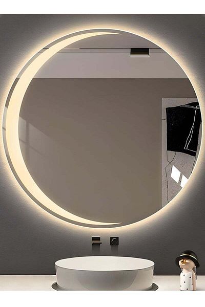 Taimi 50CM Framless Bathroom Mirror with 3-Levels Front LED Hilal Shape LED , Wall Mirror, Makup Mirror
