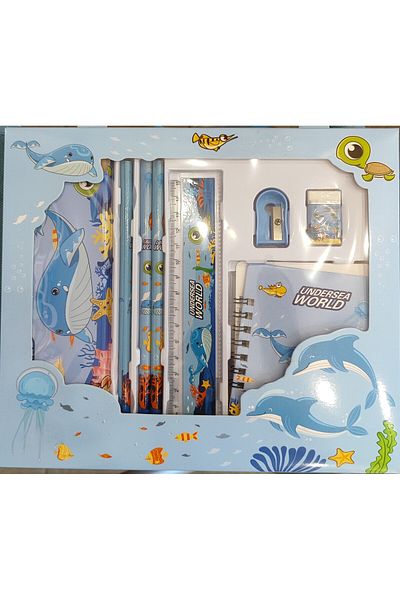 ada çanta kırtasiye Stationery Set (Pencil, Metal Pen Holder, Pencil Sharpener, Eraser, Notepad, Ruler) AD10010