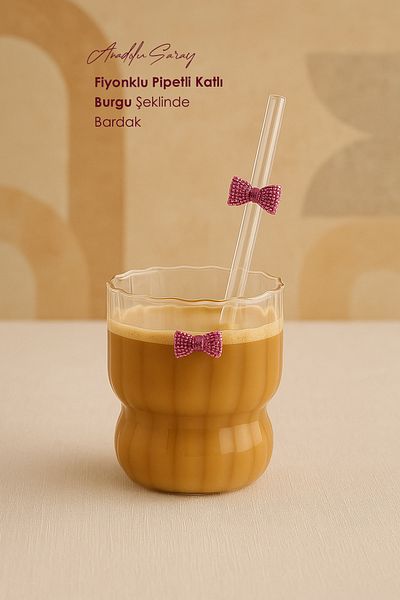 Anadolu Saray Heat Resistant Borosilicate Bowknot Straw Layered Twist Shaped Cup |   Coffee and Presentation Cup
