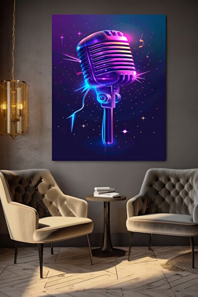 özkacar TABLOU PE PÂTRUȘTURĂ CU MICROFON CU EFECT NEON, DECOR DE PERETE PENTR...
