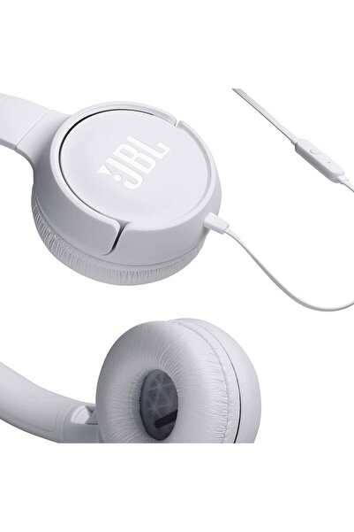 JBL سماعة رأس سلكية T500 بيضاء فوق الأذن (ضمان تركيا)