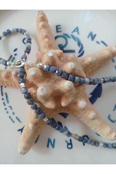 Mudita Tasarım 4x4 küp kesim orijinal gerçek doğal Mavi Mercan taşı kolye