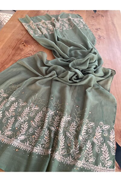 Bohemian Women's Green Embroidered Stone Embroidered Organic Cotton Imported Shawl 1606087