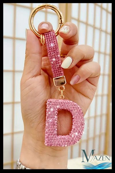 MAZEN Pink Vip Letter D Keychain |   Stone Charm |   Bag Compatible Sparkling Accessory