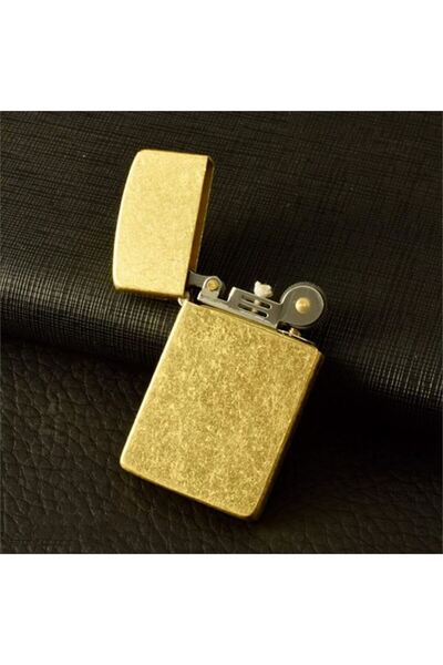 Kuboy Vintage Çakmak Benzinli Slim Çakmak Antik Altın Renk