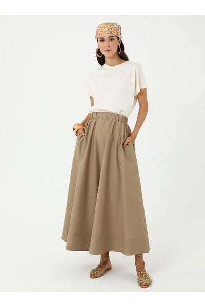 Benin Βαμβακερή Basic Poplin Φούστα με Ελαστική Μέση - Μπεζ - Μπενίν