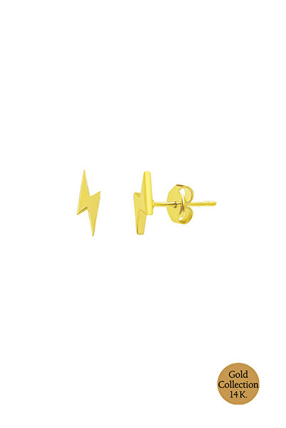 So CHIC... 14 Ayar Sarı Altın Minimal Şimşek Figürlü Küpe