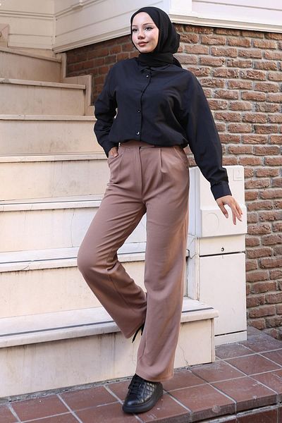 hafsamina Παντελόνι Velcro Palazzo με κολάρο Mink HM2783