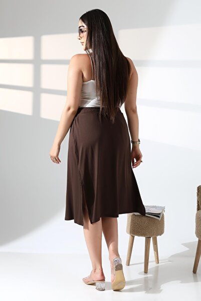 Curly Coffee Side Slit Skirt