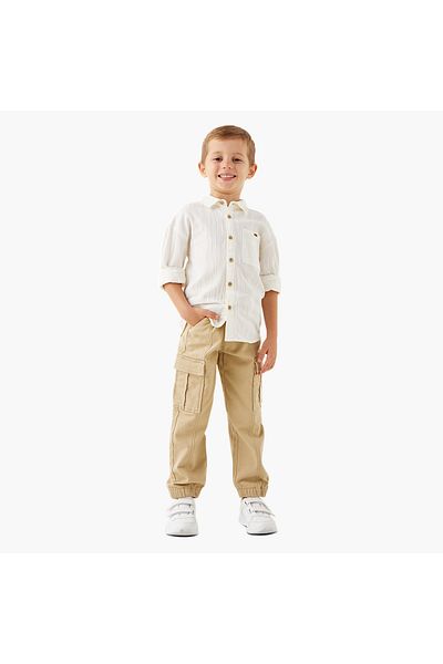 ELIGO Textured Long Sleeves Shirt with Pocket and Button Closure