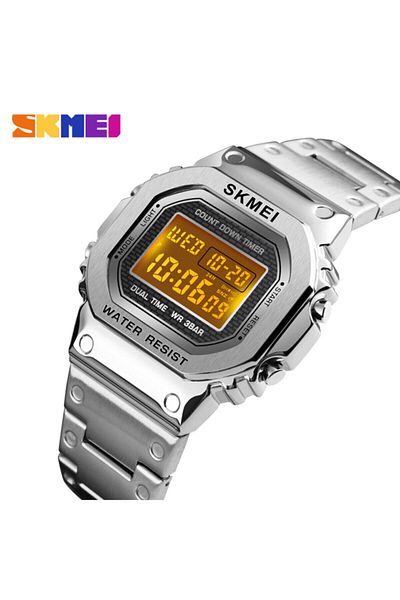 Mekanik store Skmei 1456 Retro Style Silver Color Digital Men Wrist Watch