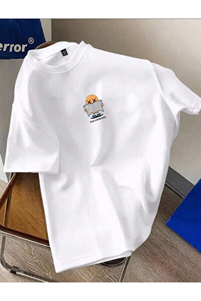 BETİLİNA تي شيرت أبيض صغير مطبوع للرجال مقاس كبير