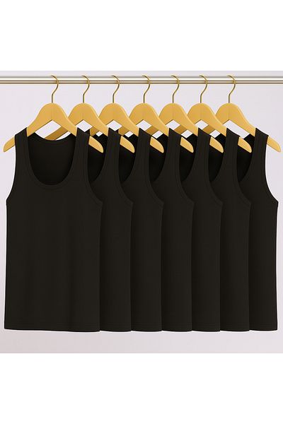 QKK Men's 50% Cotton-50% Modal Classic Black 6-Piece Undershirt Q2Ik1L1Kk2E.6Li