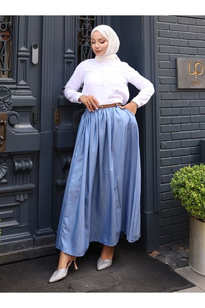 VAV FUSTA POPLIN CU BELT - Albastru - Vav