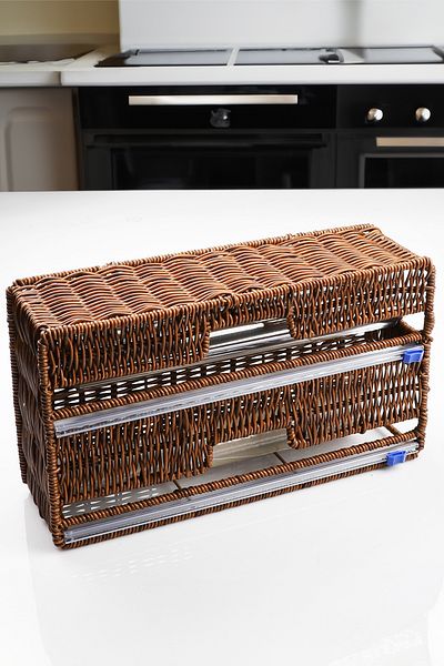 Porselen Diyarı Wicker Countertop 2-Piece Stretch Film and Foil Holder Cutter Organizer