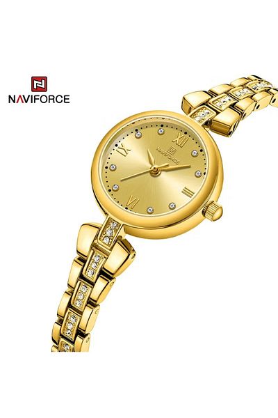 Naviforce Luxury and Elegant Gold Analog Wrist Watch with Crystal Accents and Stylish Bracelet Design