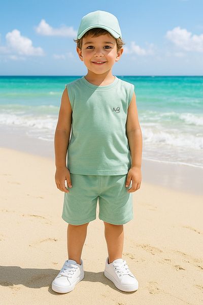 mb kids Sleeveless Reflector Mb Printed Girls Boys Summer Shorts Set