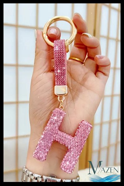 MAZEN Pink Vip Letter H Keychain |   Stone Charm |   Bag Compatible Sparkling Accessory