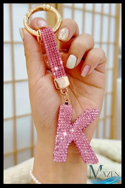 MAZEN Pink Vip Letter K Keychain |   Stone Charm |   Bag Compatible Sparkling Accessory